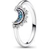 PANDORA Anello Moments con luna brillante, anello in argento Sterling con cristallo blu notte e zirconia cubica trasparente, 48