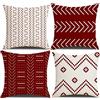 DWDC Fodere per cuscini 50 x 50 cm Farmhouse Fodere per cuscini, set di 4 federe quadrate patchwork testurizzate vino rosso per divano divano sedia camera da letto arredamento moderno casa ufficio divano