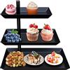 Lnopever Alzata a 3 ripiani, in acciaio nero, girevole a 360°, in metallo, per frutta, 3 ripiani, per dessert, torte, dolci, biscotti e frutta, 24,8 x 16 x 26,3 cm