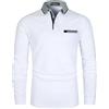 VHUQGVU Polo Uomo Essenziale Manica Lunga 100% Cotone Contrasto Colore Golf Sportiva Poloshirt,Bianco,L
