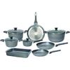 TOGNANA PORCELLANE Tognana Phaetra Style, Batteria di pentole e padelle, Set con 3 padelle, 4 casseruole, 4 coperchi trasparenti, 1 lasagnera, 12 Pezzi, Alluminio, Grigi