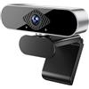 WAKEVLEO Webcam USB, webcam Full HD 1080p per PC e laptop, plug-and-play, webcam con microfono, correzione automatica della luce, visualizzazione a 360°, webcam per live streaming, giochi, studio