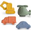 Mushie Giocattolo da Bagno con 4 Veicoli Galleggianti per Neonati, Bambini Piccoli e Bambini | In silicone per alimenti per il divertimento del bagnetto | Elicottero, Auto, Camion e Scavatore