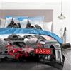 Home Linge Passion Home Passione 54200 Pack di 3 Parure Copripiumino Matrimoniale 57 fili Place cotone Paris blu 220 x 240 cm