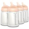Suavinex, confezione 4 biberon anticolica Zero Zero 270 ml tettina flusso medio (M) in silicone, latte materno, latte artificiale, liquidi a media densità, compatibile con allattamento al seno, Fair