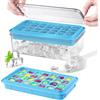 longzon Mini Stampo Cubetti di Ghiaccio Riutilizzabili con Coperchio e Contenitore, Vaschette per Ghiaccio Anti-rovesciamento, Stampo per Ghiaccio per Whisky Cocktail,Tè,Caffè(28 scomparti×2)-Azzurro