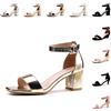 Hitmars Sandali Donna con Tacco Medio Cerimonia Eleganti Estive Cinturino alla Caviglia Sandalo Scarpe Zeppa Donna Punta Aperta Blocco 6CM 1 Oro Taglia 40