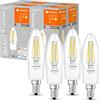 LEDVANCE lampadina Smart LED con Wifi, base E14, dimmerabile, bianco caldo, forma di candela, filamento chiaro, sostituzione per lampadine 40W, controllabile con Alexa, Google, App, confezione da 4