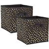 DII - Pattumiera pieghevole in tessuto non tessuto, motivo a pois, colore nero e oro, piccolo set 27,9 x 28,9 x 27,9 cm, 2 pezzi