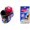 Vileda Revolution Sistema Lavapavimenti con Secchio, Strizzatore e Piastra, con 1 Panno in Microfibra, Ferro, Nero/Rosso & Revolution Microfibra 2 in 1, Panno Ricambio, Bianco