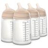 Suavinex, confezione 4 biberon anticolica Zero Zero 270 ml tettina flusso medio (M) in silicone, latte materno, latte artificiale, liquidi a media densità, compatibile con allattamento al seno, Light