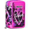 Seven Astuccio Scuola Elementare, 3 scomparti con Matite, Pennarelli, Penne, 3 Zip, Lovely Elements, Bambina e Ragazza, rosa/viola