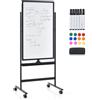GYMAX Lavagna Magnetica con 4 Ruote, Lavagna Bifacciale con Set di Accessori, Cancellabile a Secco, Lavagna Mobile Regolabile in Altezza, per Scuola, Ufficio, Casa (60 x 100cm, Nero)
