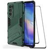 GOGME Cover per Oppo Find X3 Neo + 2 Vetro Temperato, Custodia a 360° Antiurto Antigraffio PC Posteriore + Interno in TPU agli Urti Protezione + Parentesi Pieghevole Custodia Verde
