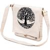 Freakmandu Collections Freakmandu, borsa a tracolla in canapa, con albero della vita, unisex, realizzata a mano in Nepal, bianco