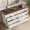 A ALFRESCOOL Cassettiera bianca stile vintage con maniglie per cassetti in alluminio, piano di lavoro color noce, per camera da letto, soggiorno, 8 cassetti spaziosi