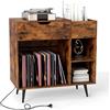 COSTWAY Mobile per Giradischi e Vinili con Presa di Corrente, Supporto Giradischi con Cassetto, Tavolo Espositore in Legno per Dischi Vintage, per Soggiorno e Camera da Letto, 79,5 x 40 x 79 cm