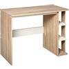 HOMCOM Scrivania per Computer Moderna con Scaffale 3 Ripiani, Scrivania Moderna da Ufficio e Camera in Legno, 100x44x74cm, Bianco e Quercia