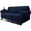 MAXIJIN Copridivano elasticizzato a 3 Posti con 3 Copricuscini grandi, Copridivano antiscivolo a tre posti con Copricuscino Separato per animali domestici, cani (4 Posto, Blu Navy)