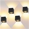 ledmo 4 lampade da parete a LED per interni ed esterni, impermeabili, IP65, colore nero, con angolo di diffusione regolabile da 12 W, lampada da parete per esterni, luce bianca calda, 3000 K