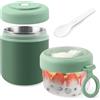 Acasimo Tazza per cereali in acciaio inox, 2 in 1, con cucchiaio, 530 ml + 330 ml, portatile, a prova di perdite, adatto per congelatore, lavastoviglie, adulti (verde)