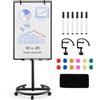 GYMAX 100 x 65 x 132-192 cm Lavagna Bianca a Secco Mobile, Lavagna Magnetica con Ruote e Supporto Regolabile in Altezza, 1 Cancellino,12 Magnetici, 25 Fogli di Carta, 6 Penna, 2 Graffette (Nero)