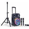 Extreme Sound CASSA PORTATILE Speaker box Ricaricabile 600 Watt Bluetooth Radio Usb con LED RGB Frontali KIT Karaoke con Stand, 2 Microfoni UFH, Subwoofer 21 Cm. Autonomia 5 - 7 ore