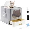 HelloMiao lettiera per gatti con coperchio completamente chiusa lettiera per gatti deodorante a cassetto grande lettiera per gatti pieghevole con paletta per lettiera (Grigio)