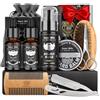 Comfy Mate Kit Barba per Uomo, Tutto in 1 Set Cura Barba, Cofanetto Regalo Uomo Compleanno Valentino, Idee Regalo Natale con Olio Barba, Balsamo - Pennello - Shampoo - Pettine - Rasoio e Scissors, Cere per baffi