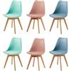 EGGREE Set di 6 Sedie Sala da Pranzo Sedie da Cucina con Gambe in Legno Sedie Ufficio Imbottita in Pelle PU Moderne Design, 2 Verde menta + 2 Rosa + 2 Morandi Azzurro