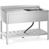 Royal Catering Lavello In Acciaio Inox Cucina Professionale Lavandino Ristorante RCSSS-120X60-S (Una vasca, 49 x 42 x 25,5 cm)