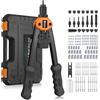JiGiU Rivettatrice Professionale 2 in 1 per Inserti Filettati-7pz Mandrini Metrici 110 Dadi 5 Diverse Misure Doppio Manico di Rivettatrici-50 pz Rivetti per Lavori Edili-Nero Arancione