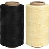 Fangehong 2 Pezzi Filo Cerato, 260 m Cordoncino Cerato, Filo da Cucito per Cuoio, 1 mm Filo Cerato Piatto, Corda Cerata per Collane Bracciali Borse, Lavorazione del Cuoio, Nero + Beige