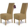 sh SCHEFFLER-HOME LIVE HOMESTYLE SCHEFFLER-Home Coprisedie Luna-Long/Set di 2 Copri Sedie da Pranzo Elastici/Sedie da Pranzo/Coprisedie Elasticizzato in Flanella con Fascia Elastica/Coprisedie Eleganti, Beige