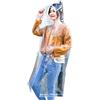 Freesmily Impermeabile super trasparente per donna moda impermeabile poncho impermeabile in EVA, riutilizzabile con cappuccio con coulisse, camminare, L