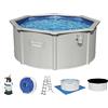 Bestway Hydrium, piscina a parete in acciaio, set completo con impianto di filtraggio a sabbia, Ø 300 x 120 cm, grigio, rotondo