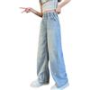 Huttam Jeans Ragazza 5-14 Anni Large Dritto Vita Alta Elastica Delavé Ricamo Cuore Pantaloni Ragazza Adolescente Larga Morbido Decontratto alla Moda con Tasche Streetwear Hippie, blu, 13-14 Anni