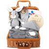 EIMZU Regali per neonati per nascita, cesto regalo per bambini, 7 in 1, set regalo per nascita con coperte, calzini, scatole regalo, cestini, fazzoletto triangolare, peluche, biglietti di auguri, biglietti
