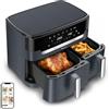 Moulinex XXL Dual Easy Fry, Friggitrice ad Aria 11 Litri, Doppio Cestello Antiaderente Lavabile in Lavastoviglie, Doppia Resistenza Superiore, Basso Consumo Energetico, 7 Modalità, App Ricette, EZ942B