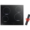 Topwish Piano cottura a induzione, 4 fuochi piano induzione con copertura piano cottura,fornello a induzione, sicurezza bambini, funzione boost,controllo touch,indicatore di calore residuo,timer, 59CM
