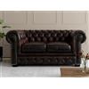 Vente-unique-Divano Chesterfield a 2 posti 100% cuoio di bufalo Marrone con riflessi castani - BRENTON