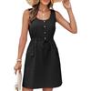 GRACE KARIN Abiti da Donna Estivi Eleganti da Festa Abiti Solidi per Le Vacanze Vestito Casual Nero L