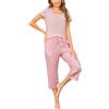 Litherday Pigiama Donna Estivo in Cotone Set Corto Pigiami Due Pezzi da Pantaloni a 3/4 Abbigliamento da Notte a Maniche Corte con Tasche Rosa Chiaro XXL