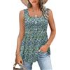 WNEEDU Canotta da Donna Estiva - Canottiera Senza Maniche con Bottoni Frontali Camicette Maglietta Tops(Fiore Verde Blu S)