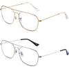JM 2 Pack Occhiali da Lettura Quadrati, Lettore di Computer con Blocco Della Luce Blu con montatura in metallo per Donna Uomo +2.50（Oro & argento）