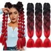 jooceebaby Nero/Rosso Extension Per Treccine Africane 24" Treccia Capelli Extension Colorate Ombre Jumbo Treccia Extension Capelli Fibra Sintetica Treccia Di Scatola Crochet Twist Braiding Hair