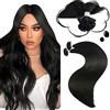 Moresoo Extension Capelli Veri Cheratina Nero Remy Lisci Cheratina per Extension Capelli Veri Umani Nero Naturale #1B 60 cm 50g 50 Ciocche