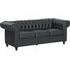 HOMCOM Divano 3 Posti Stile Chesterfield in Finta Pelle, Divanetto da Salotto Trapuntato con Braccioli e Imbottitura Spessa, Sofà con Gambe in Legno di Gomma per Soggiorno e Ufficio, Nero