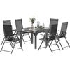 Outsunny Set Tavolo e Sedie da Esterno da 7 Pezzi, Set da Pranzo con Tavolo Allungabile con Piano in Vetro, 6 Sedie da Esterno Pieghevoli con Braccioli, Set di Mobili in Acciaio e Textilene, Grigio