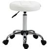 HOMCOM Sgabello Girevole con Ruote Rotondo, Sgabello per Parrucchiere ed Estetista con Altezza Regolabile, Imbottito in Finta Pelle, Bianco